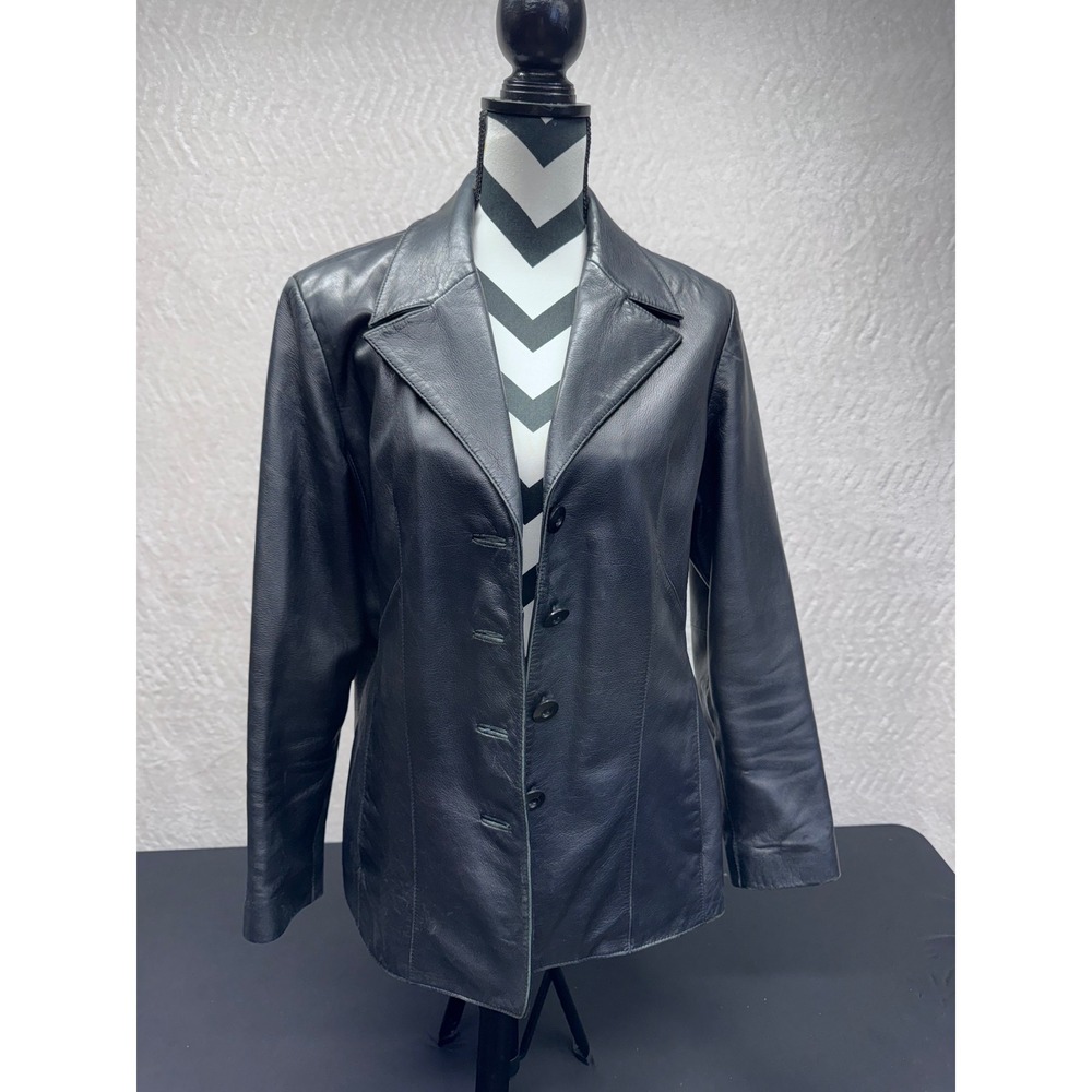 Wilsons Leather Maxima Vintage Black Genuine Leather Blazer Jacket Womens L